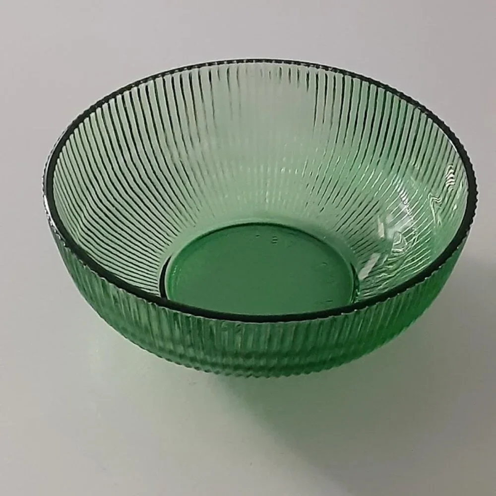 E.O. Brody Co. Cleveland USA Ridged Green Glass Bowl
